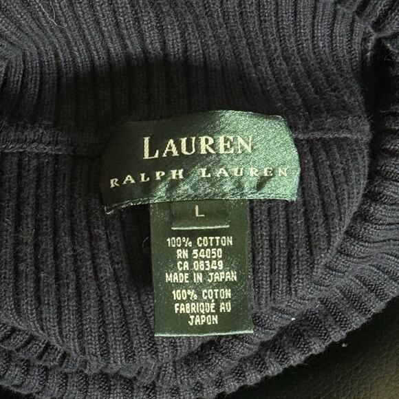 Lauren Ralph Lauren Ribbed Slim Fit T-Neck Sweater, NAVY Cotton, Red Pony~Large - Picture 7 of 8